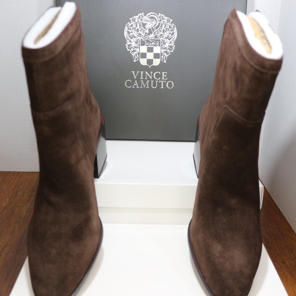 New In Box Vince Camuto Water-Repellent Suede Mid-Shaft Boots in Rootbeer.